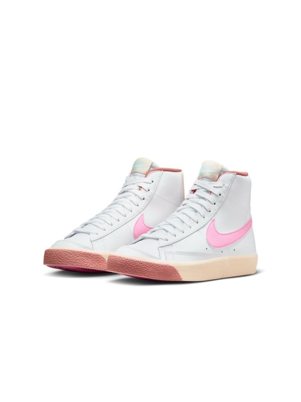 Nike High-Top Sneakers White with Pink Swoosh and Pink Outsole